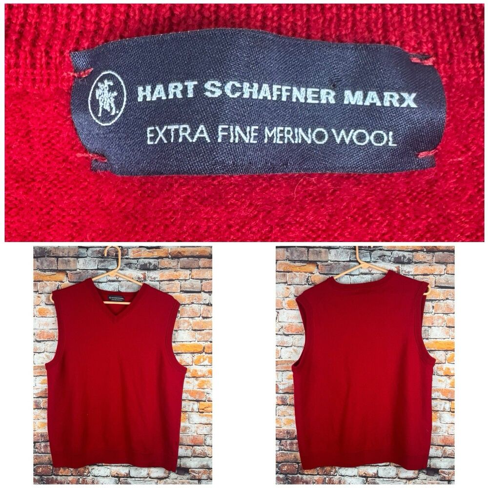 Hart Schaffner Marx Red Vest Extra Find Merino Wool Preppy Casual Large